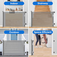 MYPIN Extra Wide Retractable Dog and Baby Gates - Indoor/Outdoor Stair Gates for Stairways, Hallways, Doorways (Grey, 140 X 86 CM)