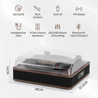 Retrospiler Record Player, Bluetooth Input & Output Turntable with Built-in Speakers, FM Radio, Vinyl-MP3 Recording, USB & SD Playback, LED Screen, Walnut...