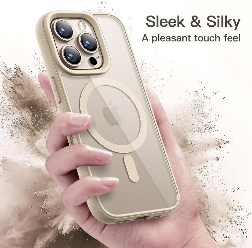JETech Magnetic Case for iPhone 16 Pro Max 6.9-Inch Compatible with MagSafe, Shockproof Phone Bumper Cover, Solid Color Matte TPU Frame, Anti-Scratch Clear Back (Desert Titanium)