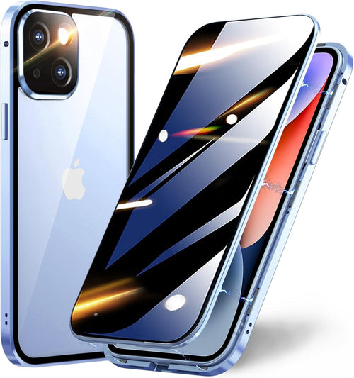 TOPF&B Privacy Case for iPhone 15 Plus,Magnetic Cover Built-in Privacy Screen Protector and Camera Protector,360 Degree Full Cover Metal Bumper Case for iPhone 15 Plus,Blue