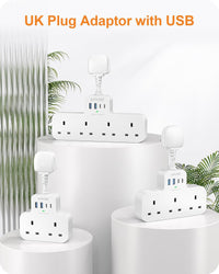 Multi Plug Extension Socket with 4 USB Ports, ANVODE 2 Way Plug Adaptor with Flexible Cable, Short Extension Lead Double Adapter Plug UK for Bedroom, Office, Kitchen. White