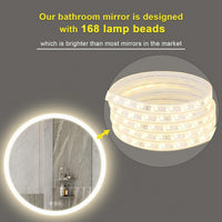 AI-LIGHTING 60cm Round Mirror with Lights Bathroom LED Circular Mirror Illuminated Anti-Fog Backlit Light Up Circle Mirror Touch Switch Color Change Demister IP44 Dimmable
