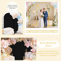 3-Piece Metal Arch Backdrop Stands with Gold Frames & Black Covers 6ft/5ft/4ft Black 3pcs