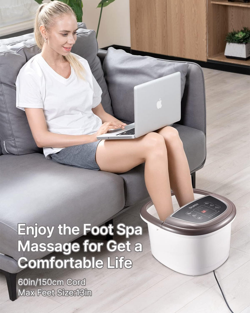 RENPHO Motorized Rollers Foot Spa Massager, Foot Bath with Fast Heating, Automatic Massage, Powerful Bubble Jets, Pedicure for Tired Feet, Adjustable Timer and Temperature,Brown