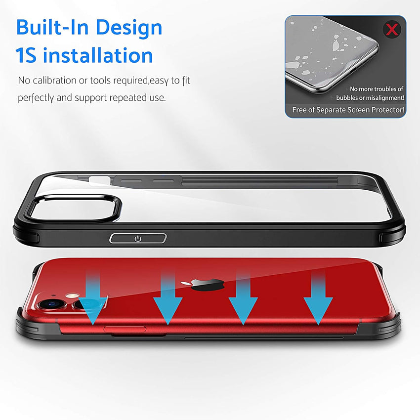 DOSNTO Double Sided Clear Case for iPhone 11 (6.1''), Front and Back Full Body 360 Shockproof Drop Protection Phone Case Built-in Tempered Glass Screen Protector Rugged Phone Cover, Dark Green