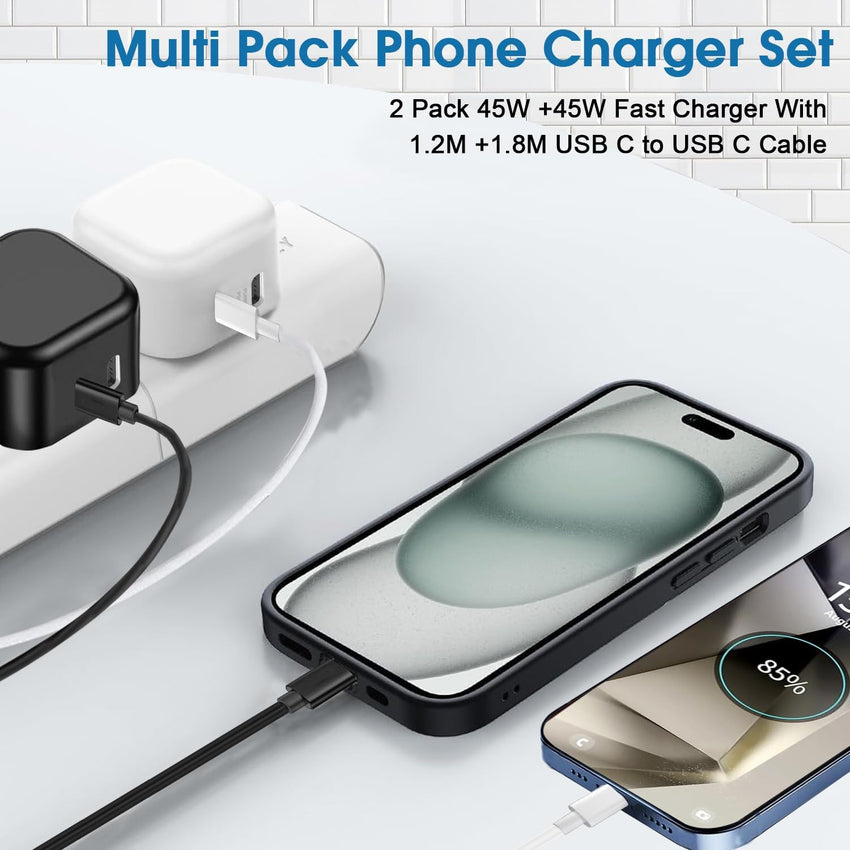 2Pack 45W Super Fast Charger for Samsung Galaxy S26 Ultra/S25 Plus/S23 Ultra/S24 FE A57 A37 A56 5G A36 A54 A55 A25 A17 A53 A35 Z Fold 5 6 7 8 Dual USB C Charging Plug Phone Adaptor and USBC Cable