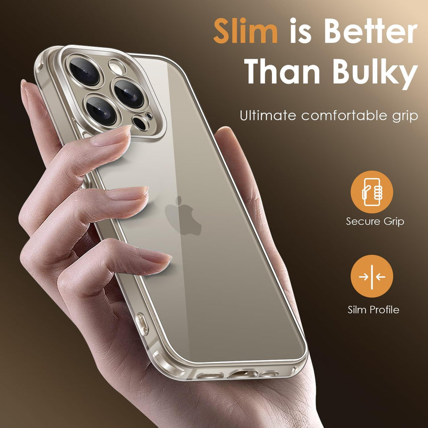 ivoler Clear Case Compatible with iPhone 15 Pro 6.1 inch, 1 Phone Case + 2 Tempered Glass Screen Protector, Non-Yellowing Military Shockproof Anti-Scratch Slim Phone Case Cover- Natural Titanium