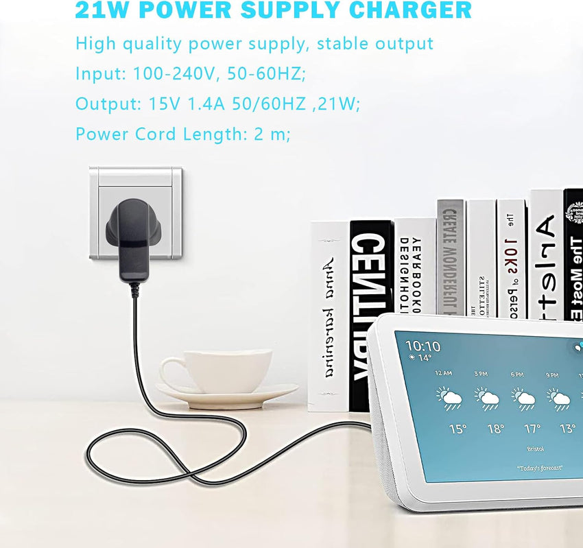 21W Power Charger Adapter 15V 1.4A Replacement with Alexa Echo (1st & 2nd Generation), Echo Plus (1st Gen), Echo Show (1st Gen), Fire TV (2nd Gen), Echo Look, Echo Link 2m Power Cable Plug Charger