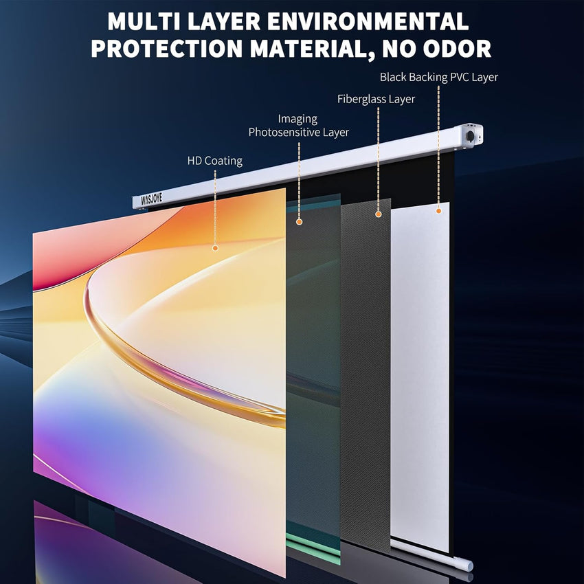 WASJOYE 84"Motorized Projector Screen Electric Diagonal Automatic Projection 16:9 8K HD Movies Screen for Home Theater Cinema Office Video Game Indoor W/Remote Control and Wall/Ceiling Mount