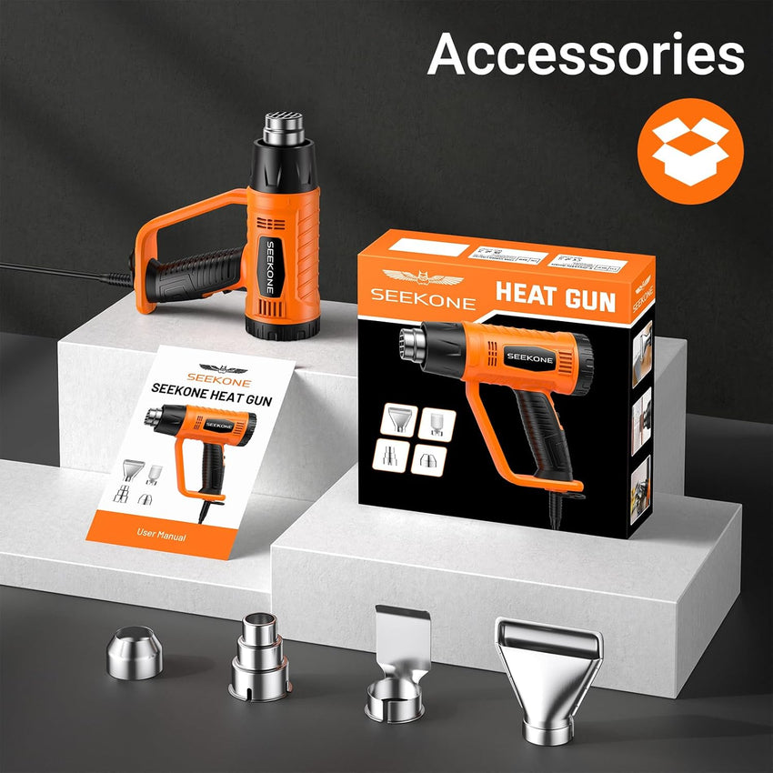 Heat Gun, SEEKONE 2000W Professional Heavy Duty Hot Air Gun Kit 400â & 600â Dual-Temperature Settings with Flame Retardant Protective Cover, 4 Nozzles for Crafts, Shrinking PVC, Stripping Paint