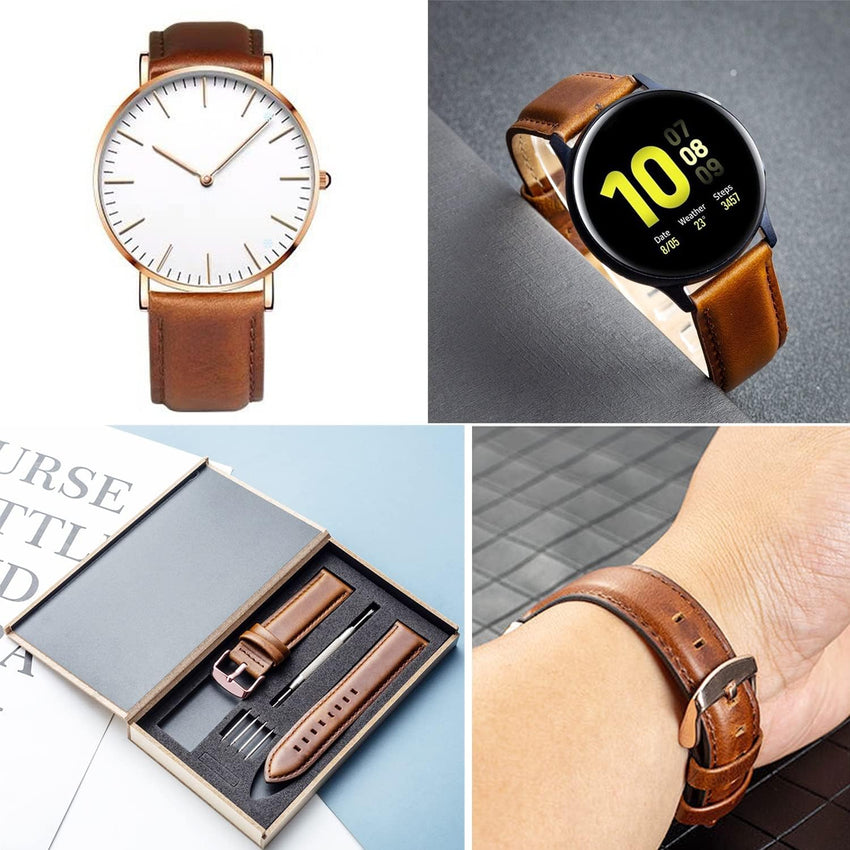 Spolife Leather Watch Straps for Men, Genuine Leather Watch Straps With Stainless Buckle,Quick Release Watch Strap, Replacement Watchbands 16mm 18mm 19mm 20mm 22mm(Watch Strap Pins,Watch Strap Tool)