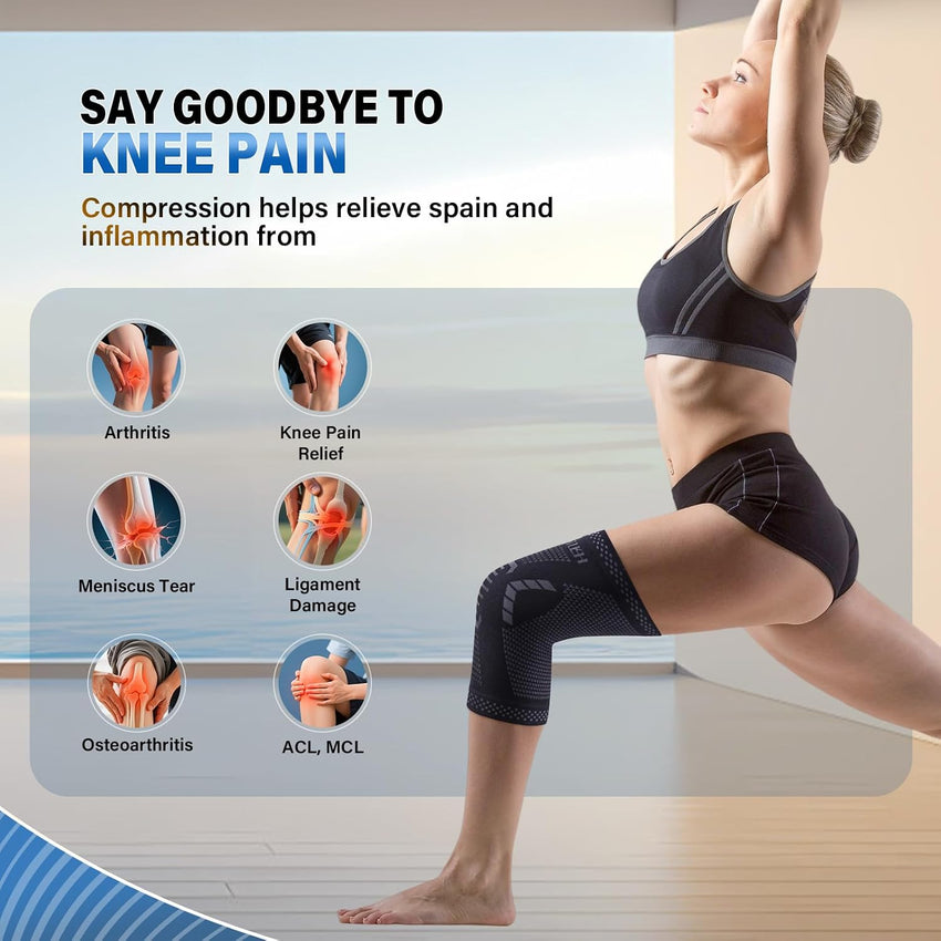 Knee Support Compression Sleeve for Injury & Sports Black XL