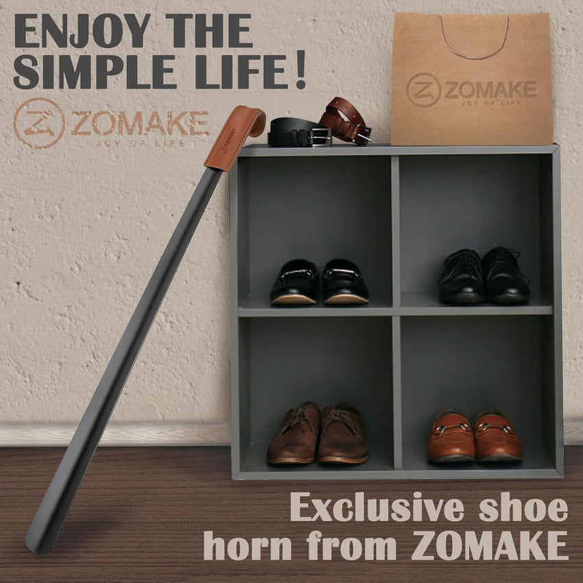 ZOMAKE Extra Long Metal Shoe Horn - 28.5 Inches Large Shoehorn Long Handled with Leather Handle,Lazy Shoes Helper for Men Women the Elderly,no Need to Bend Down to Put on Shoes