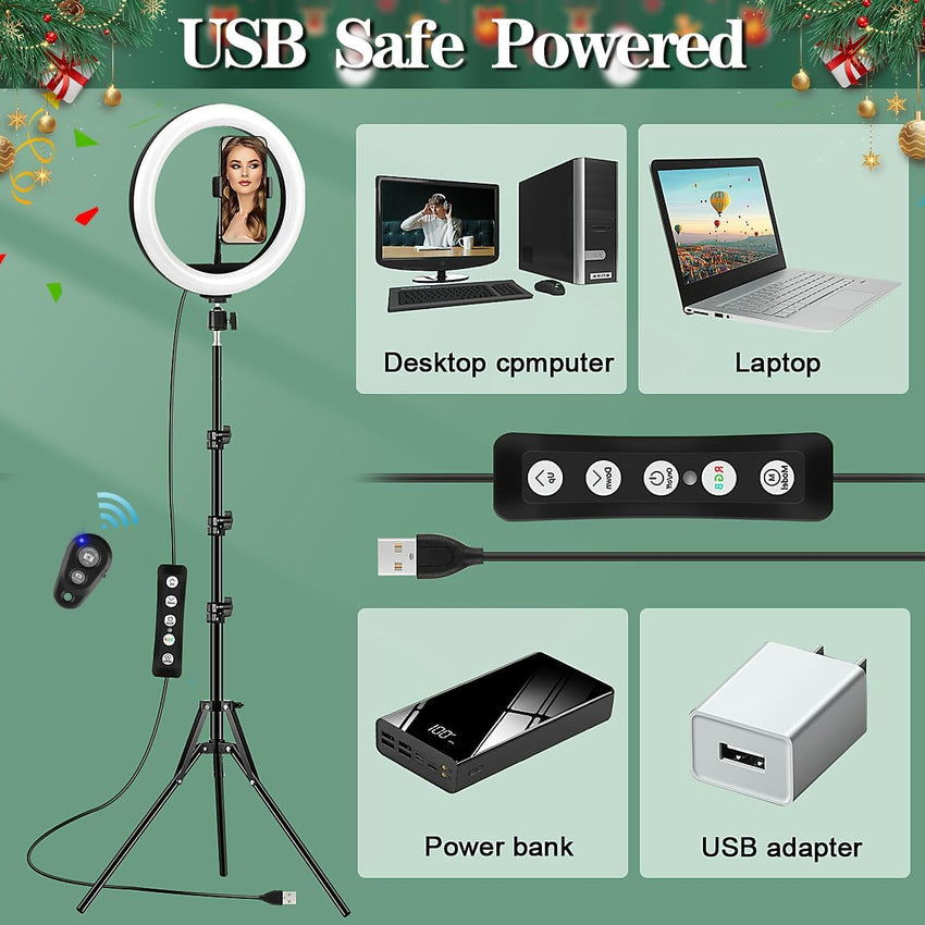 Ring Light with Tripod Stand & Phone Holder - 10 inch Selfie LED Ringlight Dimmable Desktop Lamp 40 Colors RGB Tall Circle Light for Camera Makeup Video YouTube Live Streaming Zoom Meeting