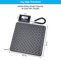 UNIWEIGH Postal Scales,440lbs x 10g Digital postage scales,Durable Alloy Steel Platform,Heavy Duty Scales for Packages/Warehouse/Luggage,Parcel scales with LCD/Hold/Tare function,batteries&USB Powered