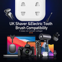 AUNNO Double Shaver Plug Adaptor UK, 2500W 2 Way Plug Adapter for Bathroom Electric Razor and Electric Toothbrush etc, 2 Pin to 3 Pin Plug Adapter with 10A Fuse