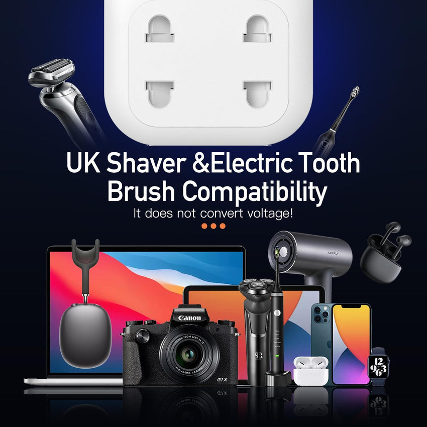 AUNNO Double Shaver Plug Adaptor UK, 2500W 2 Way Plug Adapter for Bathroom Electric Razor and Electric Toothbrush etc, 2 Pin to 3 Pin Plug Adapter with 10A Fuse