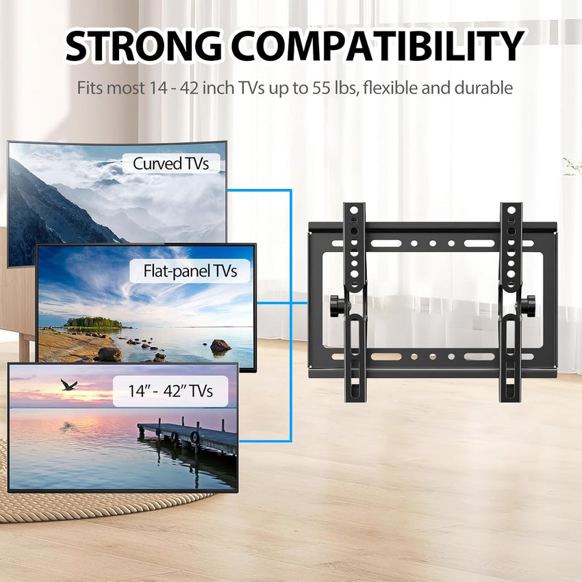 JXMTSPW Tilt TV Wall Bracket for 14-42 inch LCD LED OLED Flat Curved TVs up to 25kg,Low Profile Tilt TV Bracket Max VESA: 200x200mm 16 19 22 24 32 36 40" Ultra Slim Television Mount