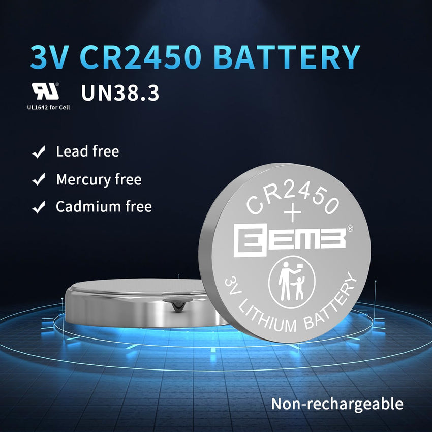 EEMB 5 PACK CR2450 Battery 3V Lithium Battery 2450 Button Coin Cell Batteries DL2450, ECR2450, BR2450 for Watch Tea Lights Votive Candles Alarm System Car Key Fob Remote Control Calculators Toys Games