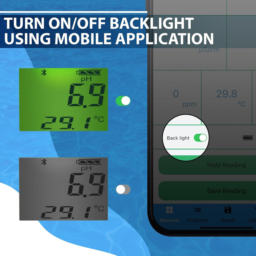 6-in-1 Bluetooth Water Quality Tester for Pools & Aquariums Smart App Included