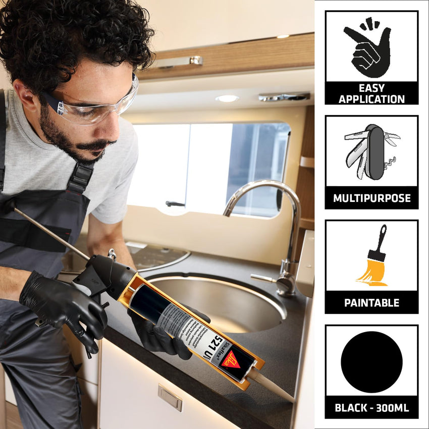 Sika Sikaflex 521 UV Weathering-Resistant Sealant Adhesive Overpaintable â Black 300ml