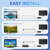 Amazqi TV Aerial Indoor-Amplified Smart Digital 4K 1080p TV Aerial 250+ Miles Long Range - Support All Older TV's with Amplifier Connector for Freeview Channels