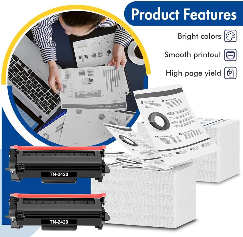TN2420 Toner Cartridge for Brother HL-L2350DW Toner TN-2420 TN2410 TN-2410 MFC-L2710DW MFC-L2710DN HL L2350DW HL-L2310D DCP-L2530DW MFC-L2750DW DCP-L2510D MFC-L2730DW DCP-L2550DN HL-L2375DW Ink 2-Pack