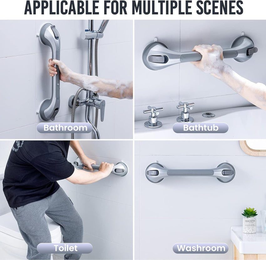 TAILI Suction Grab Rails for Bathroom, 43 CM Hand Rails for Elderly, MAX Hold 110 KG Shower Grab Bar for Elderly, Senior, Disabled, Strong Bathtub Shower Handles, No Drilling, Disability Aids, Silver