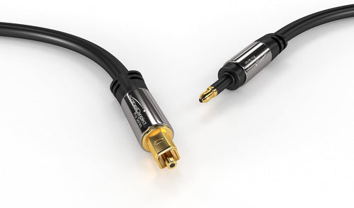 Mini-TOSLINK optical audio cable with signal protection - 1m (Mini-TOSLINK to TOSLINK, digital SPDIF/fibre optic cord for soundbars, stereo systems/amps, Hi-Fi) by CableDirect