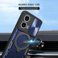 KUSINHOKA Case for Motorola Moto G34 5G With Slide Camera Protection Cover,Magnetic Metal Ring Kickstand Shockproof Military Grade Heavy Duty Tough Cover,Blue