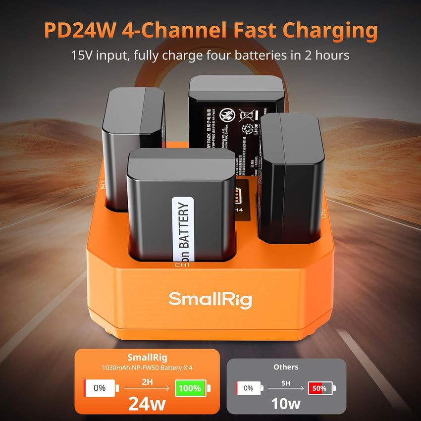SmallRig 4-Channel Camera Battery Charger NP-FW50 PD45W Fast Charge LED Indicator â Black