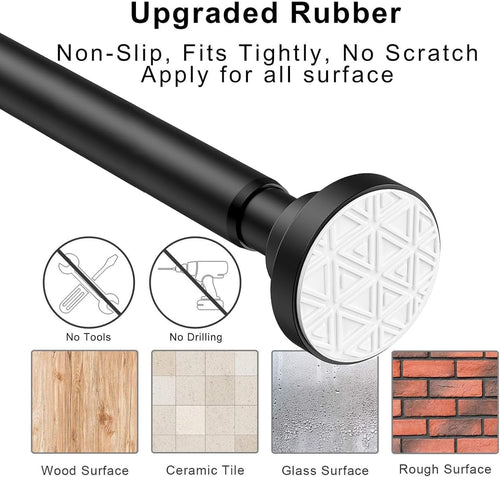 Extendable Shower Curtain Pole 150cm-250cm (59-98 inches) Stainless Steel No Drill Curtain Pole,Kongming Door Shower Curtain Rail Tension Rod,Non-Slip,Never Rust for Wardrobe Curtain Kitchen(Black)
