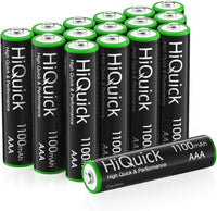 HiQuick 16 x AAA Batteries, Rechargeable 1100mAh Ni-MH Battery High Capacity Performance 1200 Tech 1.2V NiMH AAA Rechargeable Battery | 1.2V Triple A Battery, Pre-charged, Recycled, High-Capacity, Low Self Discharge,Ideal for Remotes Toys Clocks Cameras