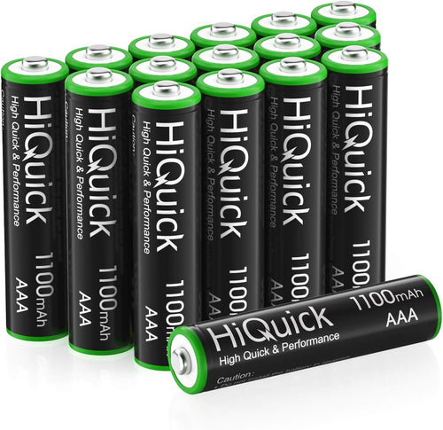HiQuick 16 x AAA Batteries, Rechargeable 1100mAh Ni-MH Battery High Capacity Performance 1200 Tech 1.2V NiMH AAA Rechargeable Battery | 1.2V Triple A Battery, Pre-charged, Recycled, High-Capacity, Low Self Discharge,Ideal for Remotes Toys Clocks Cameras