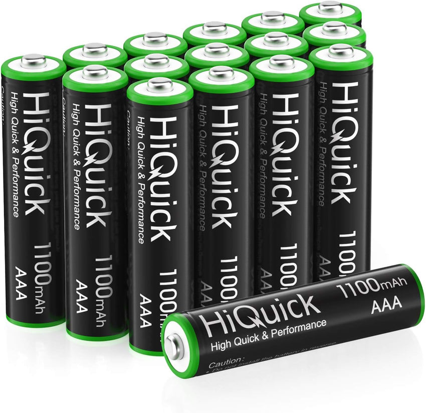 HiQuick 16 x AAA Batteries, Rechargeable 1100mAh Ni-MH Battery High Capacity Performance 1200 Tech 1.2V NiMH AAA Rechargeable Battery | 1.2V Triple A Battery, Pre-charged, Recycled, High-Capacity, Low Self Discharge,Ideal for Remotes Toys Clocks Cameras