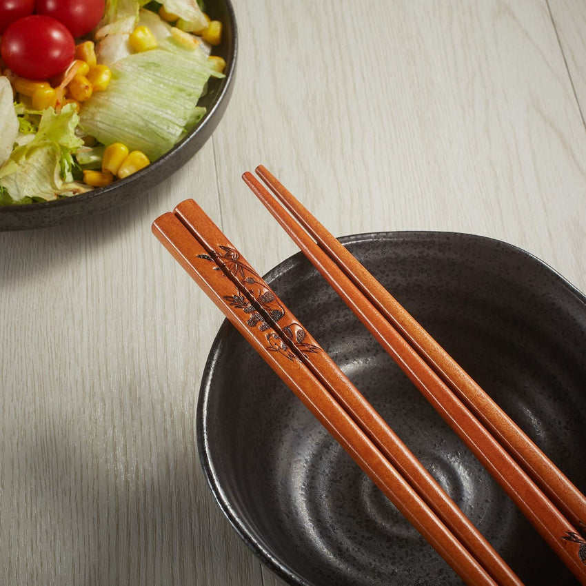 Reusable Wooden Chopsticks 2-Pair with Holder Panda Design Traditional Gift Set Natural