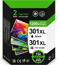 301XL Ink Cartridges BK/CMY- 750/450+ Pages, Replacement for HP 301 Ink Cartridges Black and Colour Original, Printer Ink 301 XL for DeskJet 3050 2050 2540 1050 Envy 4500 4504 OfficeJet 2620 4630 4632