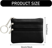 Small Leather Wallet Mini Coin Purse Credit Card Holder 3 Compartments Business Card Key Case Ã¢ÂÂ Black
