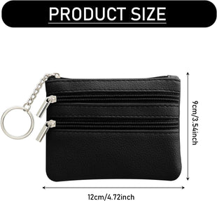 Small Leather Wallet Mini Coin Purse Credit Card Holder 3 Compartments Business Card Key Case Ã¢ÂÂ Black