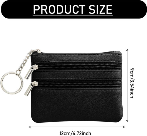 Small Leather Wallet Mini Coin Purse Credit Card Holder 3 Compartments Business Card Key Case Ã¢ÂÂ Black