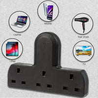 Invero 3 Way Multi Mains Adaptor - One Socket into Three Triple Plugs - Cable Free - UK 3 Pin Plug - British Approved 13A - Black