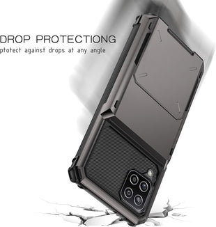 Draamvol for Samsung Galaxy A12 Phone Case with Card Holder Slots Armor Shockproof Flip Wallet Case Hard PU Back Soft TPU Inner Bumper Cover for Galaxy A12 Case, Grey