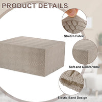 Stretch Foot Stool Cover Stripe Square Foot Stool Slipcover with Elastic Furniture Protector for Living Room Bedroom Fit Length 85-95cm / 33"-37", Large, Khaki
