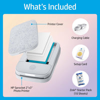 HP Sprocket 2x3 (5.1x7.5 cm) Instant Smartphone Photo Printer, Portable Color Wireless Mobile Printer, Zink Sticky-Back Photos, Print from App on Compatible iOS & Android Devices with Bluetooth, White