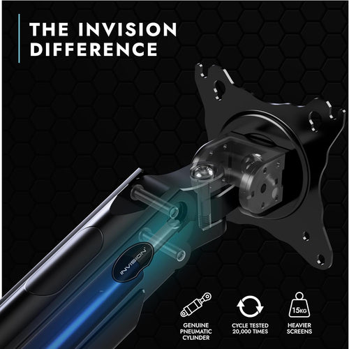Invision Monitor Arm Bracket Mount READ DESC 24-40 Inch Screens VESA 75-100mm Ergonomic Height Adjustable Desktop Clamp Tilts Extends 2-15kg (MX450)