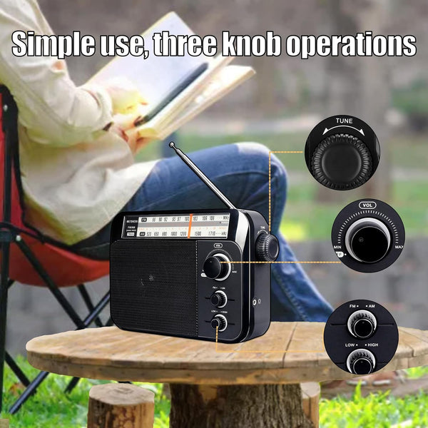 Retekess TR604 Portable Radio READ DESC FM AM Radio,Large Display and Knob,Large Speaker,3.5mm Headphone Jack,Clear Sound,Radios Mains and Battery,Easy to Use for Elderly (Black)