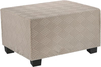 Stretch Foot Stool Cover Stripe Square Foot Stool Slipcover with Elastic Furniture Protector for Living Room Bedroom Fit Length 85-95cm / 33"-37", Large, Khaki