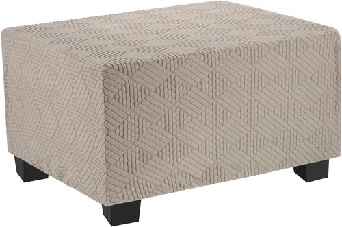 Stretch Foot Stool Cover Stripe Square Foot Stool Slipcover with Elastic Furniture Protector for Living Room Bedroom Fit Length 85-95cm / 33"-37", Large, Khaki