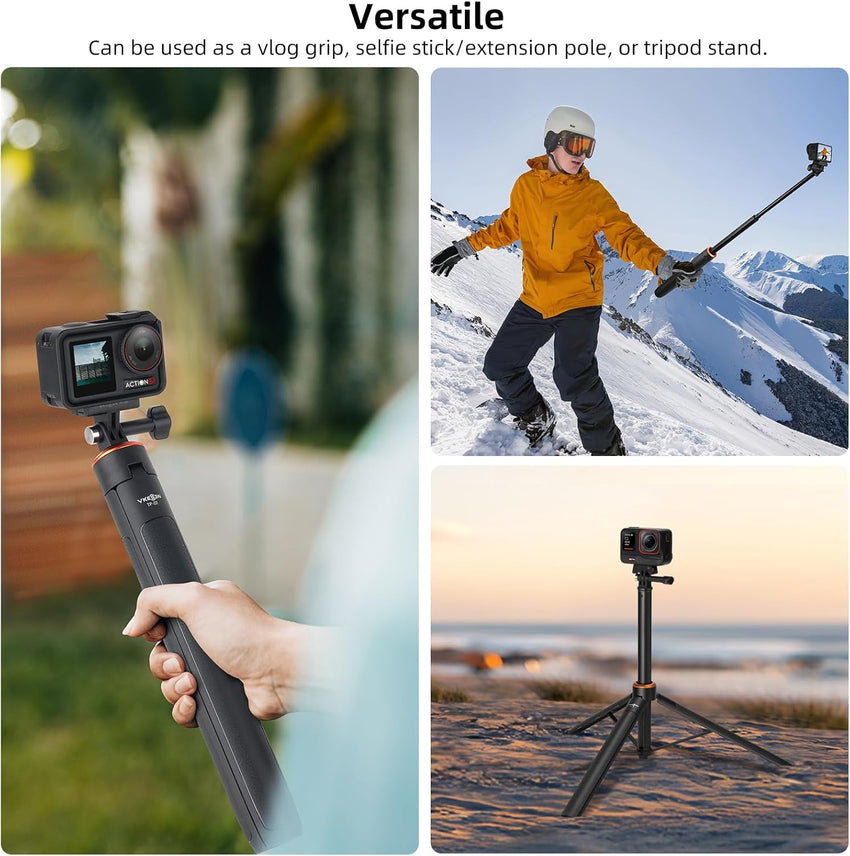 53.5"/136cm Selfie Stick Tripod for DJI Osmo Pocket 3, GoPro Hero 13/12/11/10/9/Max2, DJI Osmo Action 5 Pro/4, AKASO EK7000, Action Camera 2-in-1 Extendable Handle/Travel Vlogging Stand/Accessories