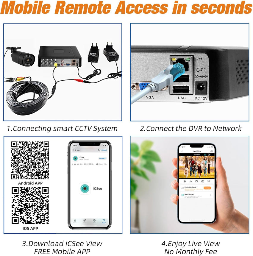 Surveillance DVR 8 Channel H.265+ Security Video Recorder with 500G HDD,Hybrid 5-in-1 CCTV DVR for IPC/AHD/TVI/XVI/CVI Camera,DVR for Security Camera Home Surveillance System, Mobile APP & PC Remote